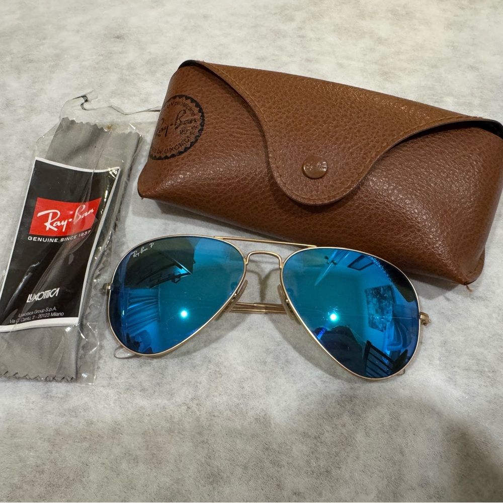 Ray-Ban Aviator Sunglasses - Blue Mirror Lenses, Gold Frame